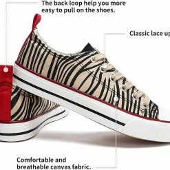 Nuheel® Woman Sneakers For Women Zebra Stripes Canvas Low Top Lace-up Classic Casual Shoes