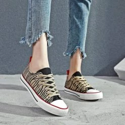 Nuheel® Woman Sneakers For Women Zebra Stripes Canvas Low Top Lace-up Classic Casual Shoes