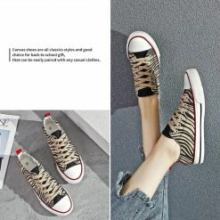 Nuheel® Woman Sneakers For Women Zebra Stripes Canvas Low Top Lace-up Classic Casual Shoes