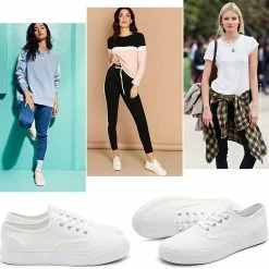Nuheel® Woman Women's Canvas Sneakers Low Cut Canvas Shoes Lace Up Casual Tennis Shoes