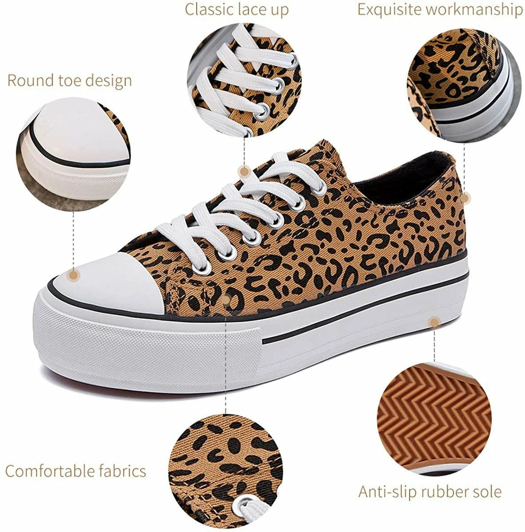 Nuheel® Woman Women's Trend Leopard Canvas Sneakers Low Top Flatform Shoes 11 Nuheel® Woman Women's Trend Leopard Canvas Sneakers Low Top Flatform Shoes