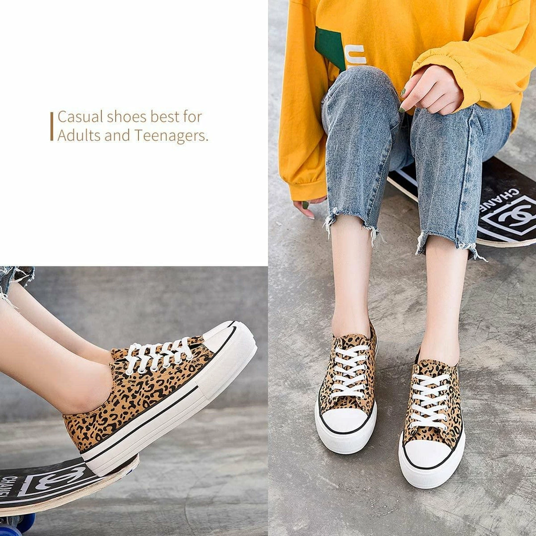 Nuheel® Woman Women's Trend Leopard Canvas Sneakers Low Top Flatform Shoes 12 Nuheel® Woman Women's Trend Leopard Canvas Sneakers Low Top Flatform Shoes
