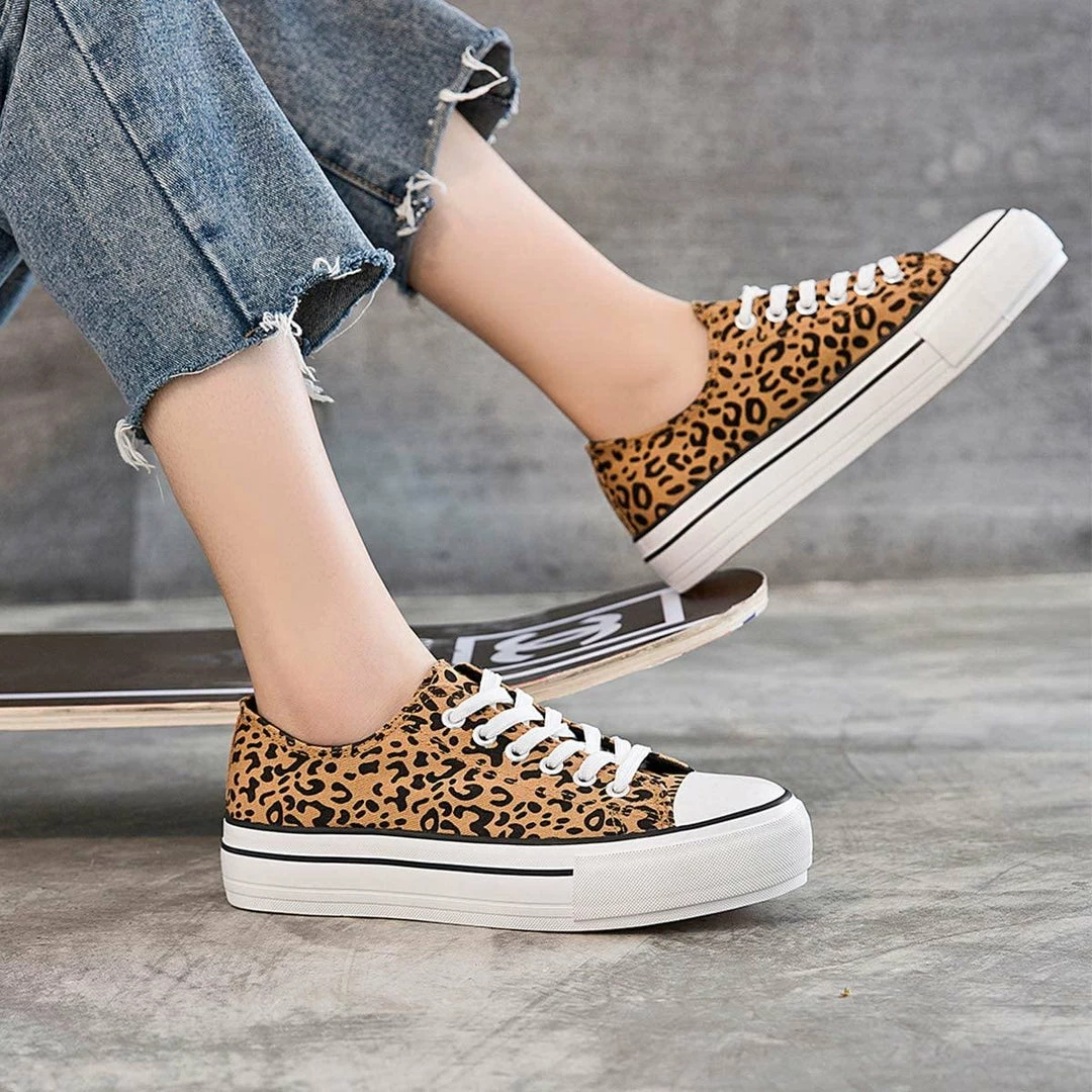 Nuheel® Woman Women's Trend Leopard Canvas Sneakers Low Top Flatform Shoes 13 Nuheel® Woman Women's Trend Leopard Canvas Sneakers Low Top Flatform Shoes
