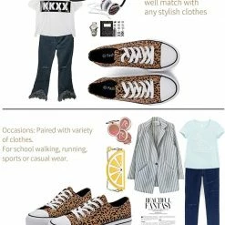 Nuheel® Woman Women's Trend Leopard Canvas Sneakers Low Top Flatform Shoes 32 Nuheel® Woman Women's Trend Leopard Canvas Sneakers Low Top Flatform Shoes