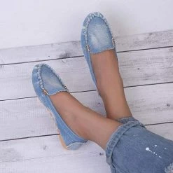 Nuheel® Woman Women Flat Loafer Soft Round Toe Slips On Denim Flats Jeans Shoes
