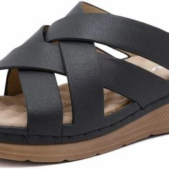 Nuheel® Woman Women Wedge Sandals PU Leather Open Toe Filp Flops Platform Shoes