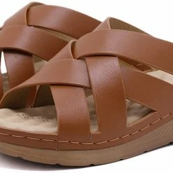 Nuheel® Woman Women Wedge Sandals PU Leather Open Toe Filp Flops Platform Shoes