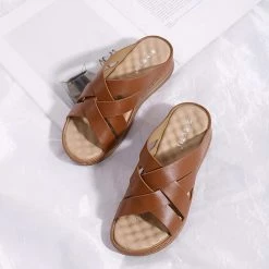 Nuheel® Woman Women Wedge Sandals PU Leather Open Toe Filp Flops Platform Shoes