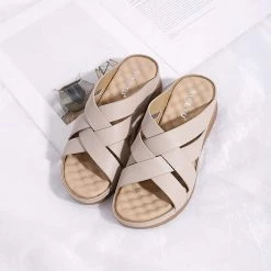 Nuheel® Woman Women Wedge Sandals PU Leather Open Toe Filp Flops Platform Shoes