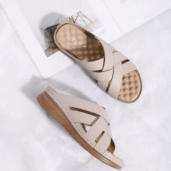 Nuheel® Woman Women Wedge Sandals PU Leather Open Toe Filp Flops Platform Shoes