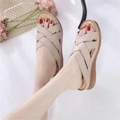 Nuheel® Woman Women Wedge Sandals PU Leather Open Toe Filp Flops Platform Shoes