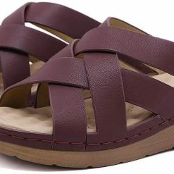 Nuheel® Woman Women Wedge Sandals PU Leather Open Toe Filp Flops Platform Shoes