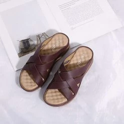 Nuheel® Woman Women Wedge Sandals PU Leather Open Toe Filp Flops Platform Shoes