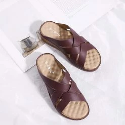 Nuheel® Woman Women Wedge Sandals PU Leather Open Toe Filp Flops Platform Shoes