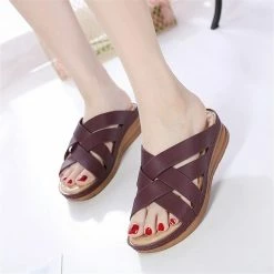 Nuheel® Woman Women Wedge Sandals PU Leather Open Toe Filp Flops Platform Shoes