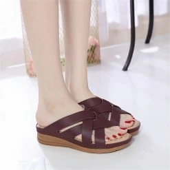 Nuheel® Woman Women Wedge Sandals PU Leather Open Toe Filp Flops Platform Shoes