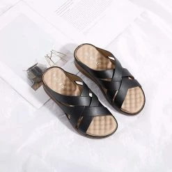 Nuheel® Woman Women Wedge Sandals PU Leather Open Toe Filp Flops Platform Shoes