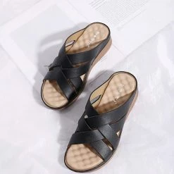 Nuheel® Woman Women Wedge Sandals PU Leather Open Toe Filp Flops Platform Shoes