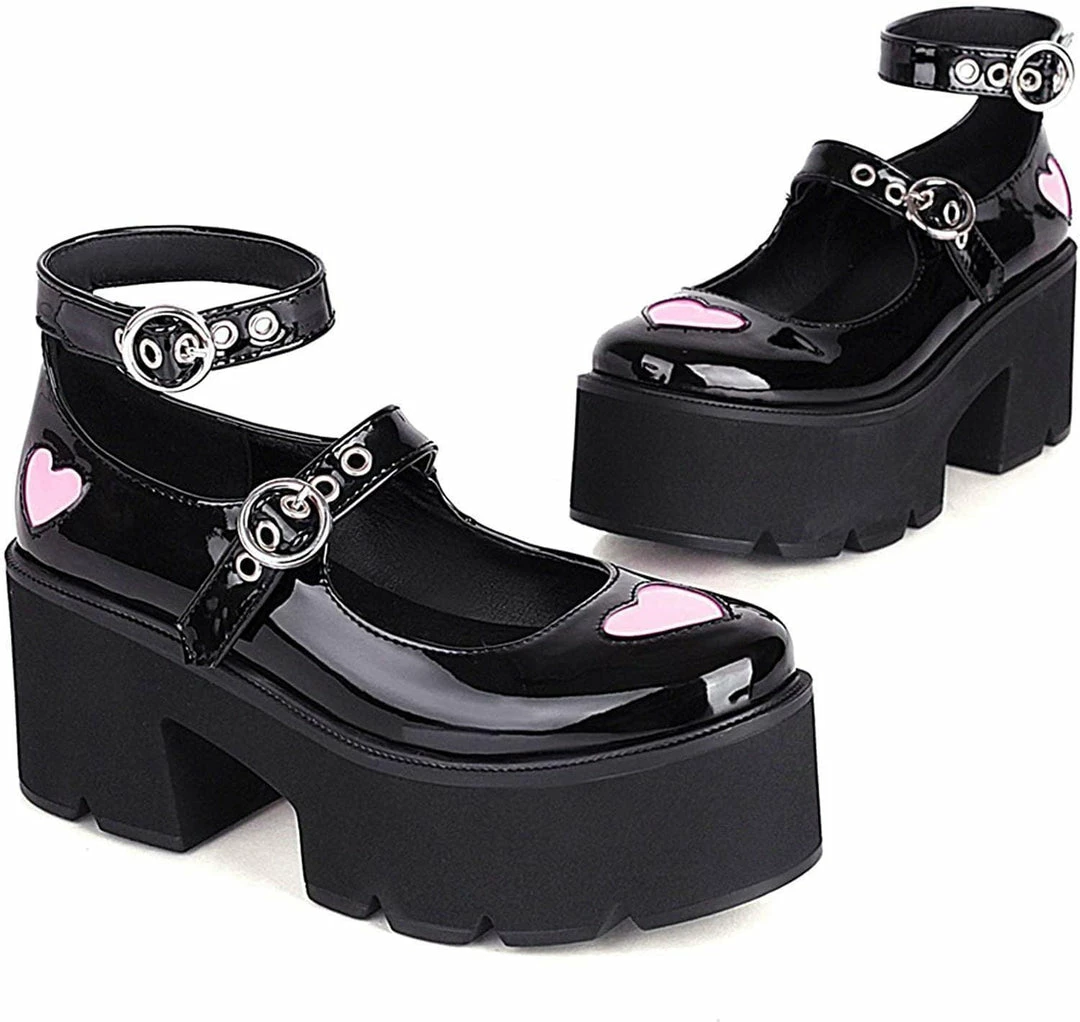 Nuheel® Gothic Platform Lolita Shoes Women's Chunky High Heel Platform Ankle Strap Pumps Woman 35 Nuheel® Gothic Platform Lolita Shoes Women's Chunky High Heel Platform Ankle Strap Pumps Woman