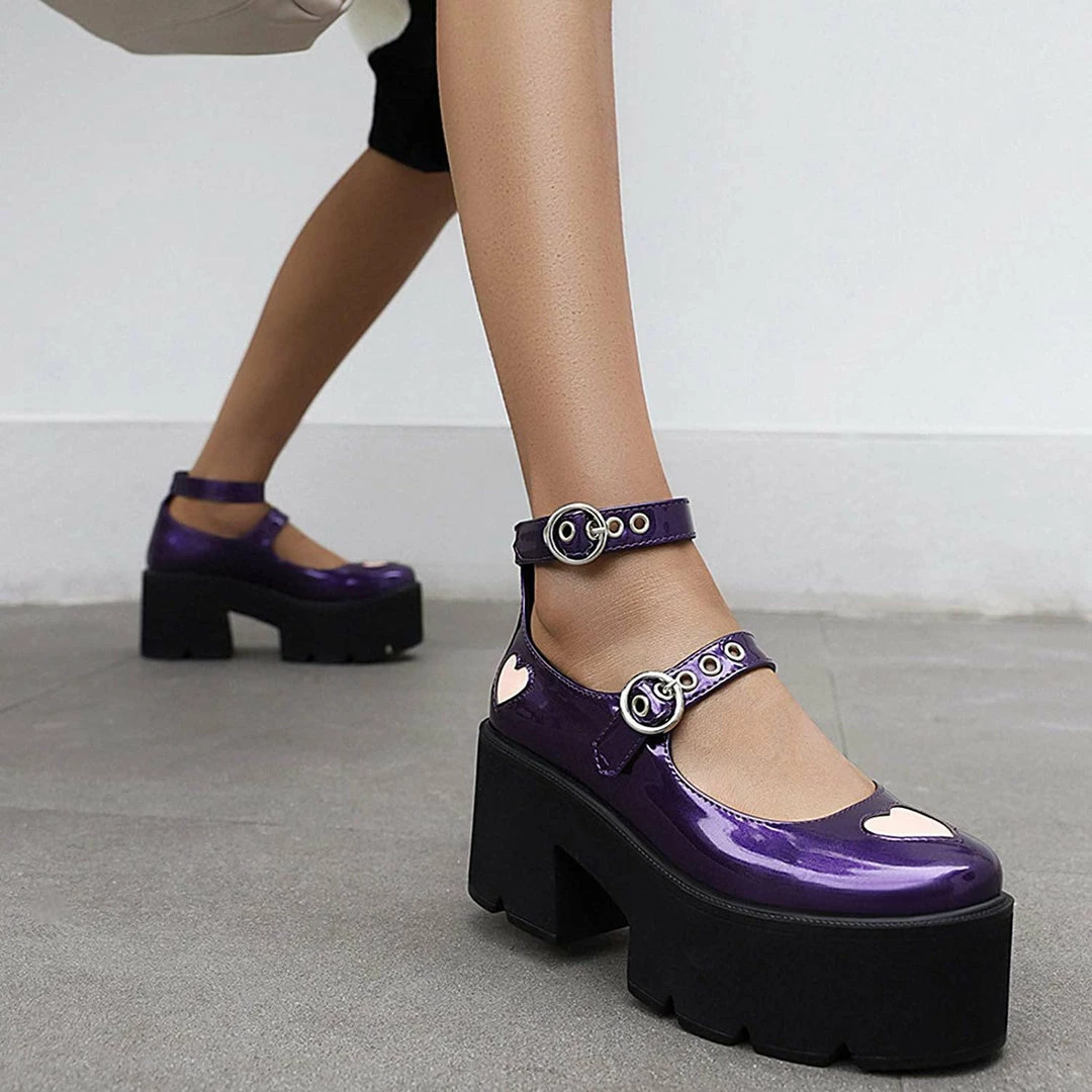 Nuheel® Gothic Platform Lolita Shoes Women's Chunky High Heel Platform Ankle Strap Pumps Woman 13 Nuheel® Gothic Platform Lolita Shoes Women's Chunky High Heel Platform Ankle Strap Pumps Woman