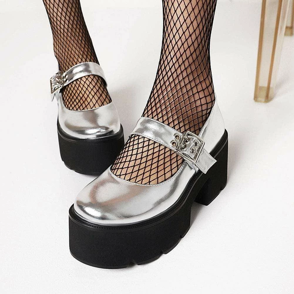 Nuheel® Gothic Platform Lolita Shoes Women's Chunky High Heel Platform Ankle Strap Pumps Woman 33 Nuheel® Gothic Platform Lolita Shoes Women's Chunky High Heel Platform Ankle Strap Pumps Woman
