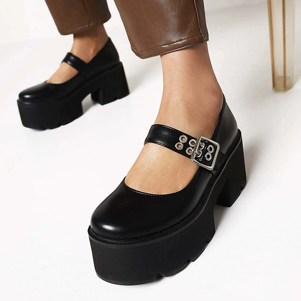 Nuheel® Gothic Platform Lolita Shoes Women's Chunky High Heel Platform Ankle Strap Pumps Woman 46 Nuheel® Gothic Platform Lolita Shoes Women's Chunky High Heel Platform Ankle Strap Pumps Woman