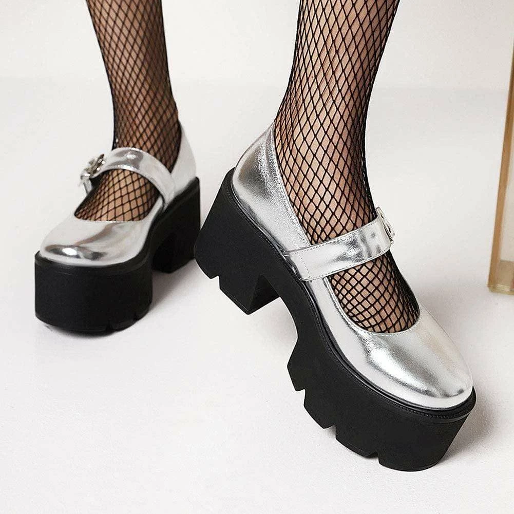 Nuheel® Gothic Platform Lolita Shoes Women's Chunky High Heel Platform Ankle Strap Pumps Woman 32 Nuheel® Gothic Platform Lolita Shoes Women's Chunky High Heel Platform Ankle Strap Pumps Woman