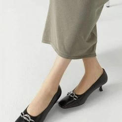 Nuheel® Nuheel Kitten Heel Commuter Pumps Leather Heels Designer Square Head Single Shoes