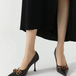 Nuheel® Nuheel Leather Black Heels Metal Chain Stilettos Nude Heels 11