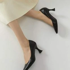 Nuheel® Nuheel Leather Crocodile Pattern Black Heels Designer Pump Shoes 11