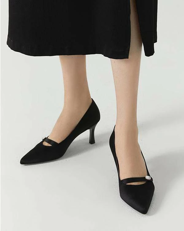 Nuheel® Nuheel Satin Metal Diamond Buckle Vintage Stilettos Heels Black, Purple 11 8 Nuheel® Nuheel Satin Metal Diamond Buckle Vintage Stilettos Heels Black, Purple 11