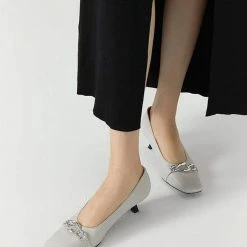 Nuheel® Nuheel Kitten Heel Commuter Pumps Leather Heels Designer Square Head Single Shoes