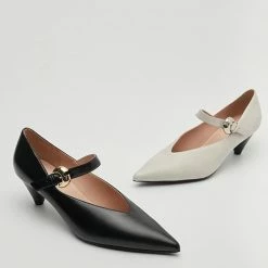 Nuheel® Heels Nuheel Pointed Toe Strap Mid-Heel Mary Jane Witch Shoes Designer Shoes