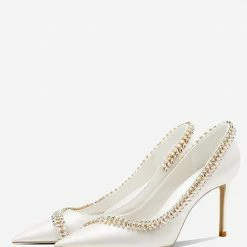 Nuheel® Nuheel Rhinestone Bridal Shoes Diamond Party Shoes Leather Wedding Shoes White Heels 8.5