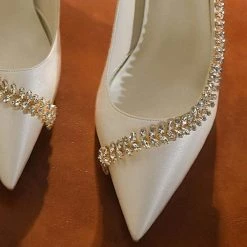 Nuheel® Nuheel Rhinestone Bridal Shoes Diamond Party Shoes Leather Wedding Shoes White Heels 8.5