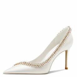 Nuheel® Nuheel Rhinestone Bridal Shoes Diamond Party Shoes Leather Wedding Shoes White Heels 8.5