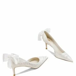 Nuheel® Nuheel French Embroidery Bridal Shoes Stilettos Wedding Shoes For Bride Bow White Heels 13 Nuheel® Nuheel French Embroidery Bridal Shoes Stilettos Wedding Shoes For Bride Bow White Heels