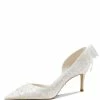 Nuheel® Nuheel French Embroidery Bridal Shoes Stilettos Wedding Shoes For Bride Bow White Heels