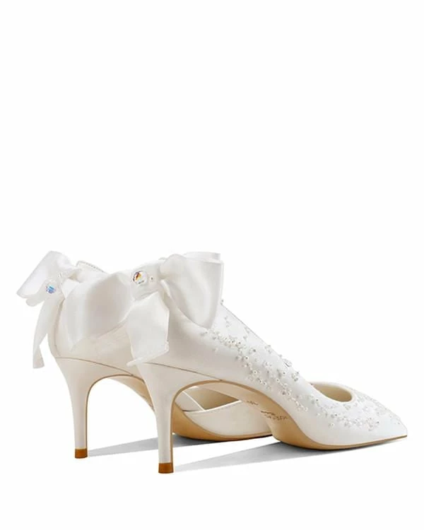 Nuheel® Nuheel French Embroidery Bridal Shoes Stilettos Wedding Shoes For Bride Bow White Heels 6 Nuheel® Nuheel French Embroidery Bridal Shoes Stilettos Wedding Shoes For Bride Bow White Heels