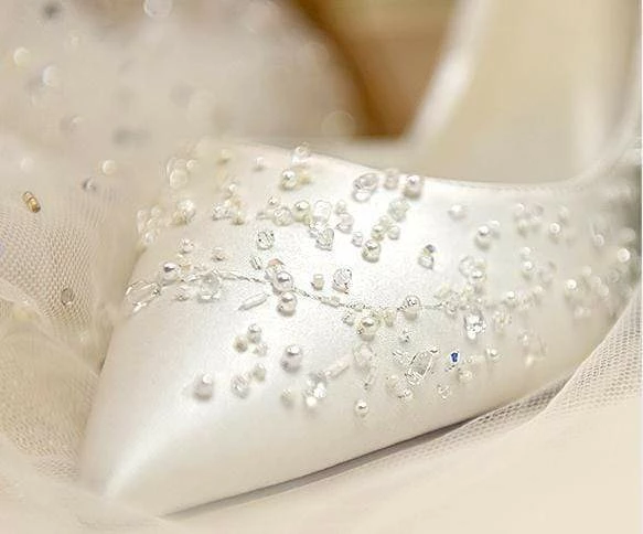 Nuheel® Nuheel French Embroidery Bridal Shoes Stilettos Wedding Shoes For Bride Bow White Heels 8 Nuheel® Nuheel French Embroidery Bridal Shoes Stilettos Wedding Shoes For Bride Bow White Heels