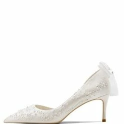 Nuheel® Nuheel French Embroidery Bridal Shoes Stilettos Wedding Shoes For Bride Bow White Heels