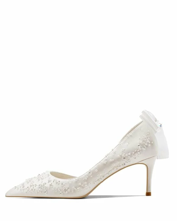 Nuheel® Nuheel French Embroidery Bridal Shoes Stilettos Wedding Shoes For Bride Bow White Heels 4 Nuheel® Nuheel French Embroidery Bridal Shoes Stilettos Wedding Shoes For Bride Bow White Heels