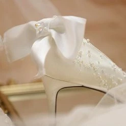 Nuheel® Nuheel French Embroidery Bridal Shoes Stilettos Wedding Shoes For Bride Bow White Heels 15 Nuheel® Nuheel French Embroidery Bridal Shoes Stilettos Wedding Shoes For Bride Bow White Heels