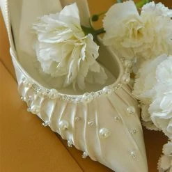 Nuheel® Nuheel French Pearl Bridal Shoes Stilettos Wedding Shoes For Bride White Heels 12
