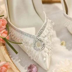 Nuheel® Nuheel Crystal Bridal Shoes Sheepskin Wedding Shoes Pointed For Bride Stiletto Bridesmaid Shoes 12 Heels