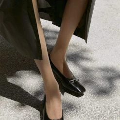 Nuheel® Nuheel Kitten Heel Commuter Pumps Leather Heels Designer Square Head Single Shoes