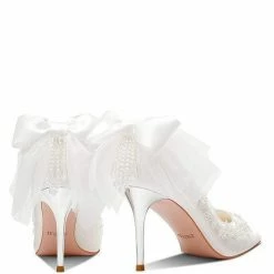 Nuheel® Nuheel Lace Bow Bridal Shoes Leather Wedding Shoes White Heels 8