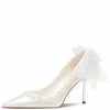 Nuheel® Nuheel Lace Bow Bridal Shoes Leather Wedding Shoes White Heels 8