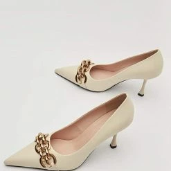 Nuheel® Nuheel Leather Black Heels Metal Chain Stilettos Nude Heels 11