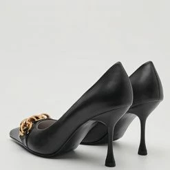 Nuheel® Nuheel Leather Black Heels Metal Chain Stilettos Nude Heels 11